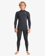"Billabong Absolute 4/3mm Natural Chest Zip Wetsuit for cold water surfing, eco-friendly design in dark navy."