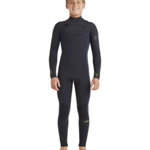 Billabong Boys Absolute Natural 4/3 Chest Zip Wetsuit in Dark Navy, eco-friendly and high-performance design for young surfers.